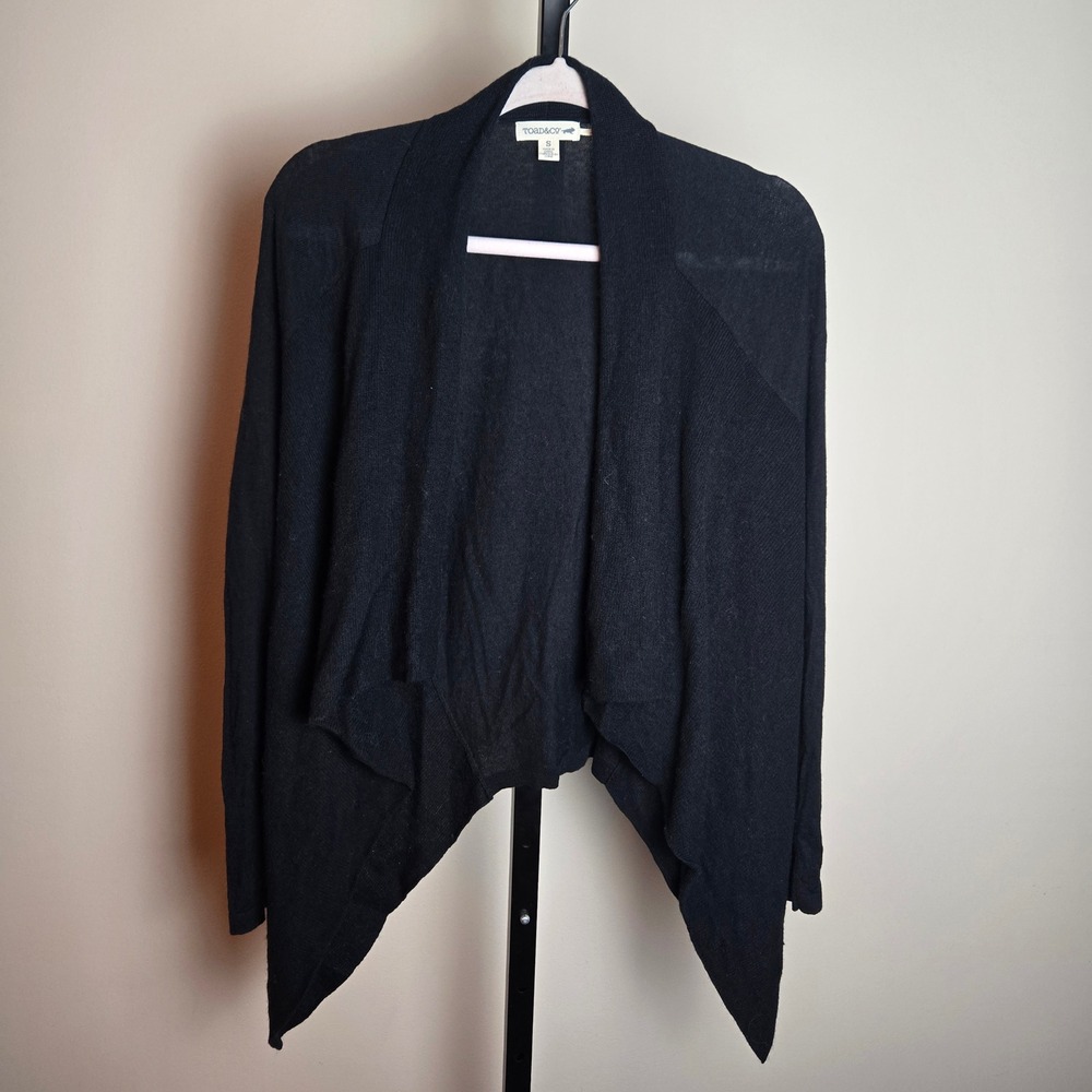 Toad&Co Gypsy Shawl Cardigan Sweater Black Merino Wool Cotton Blend Small Layer